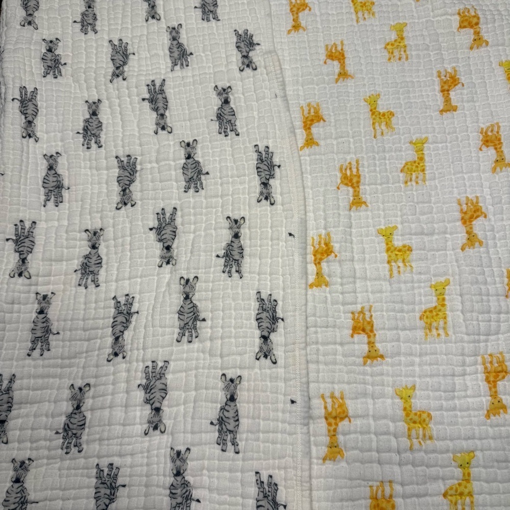 aden + anais White Baby Blanket giraffe and zebra print